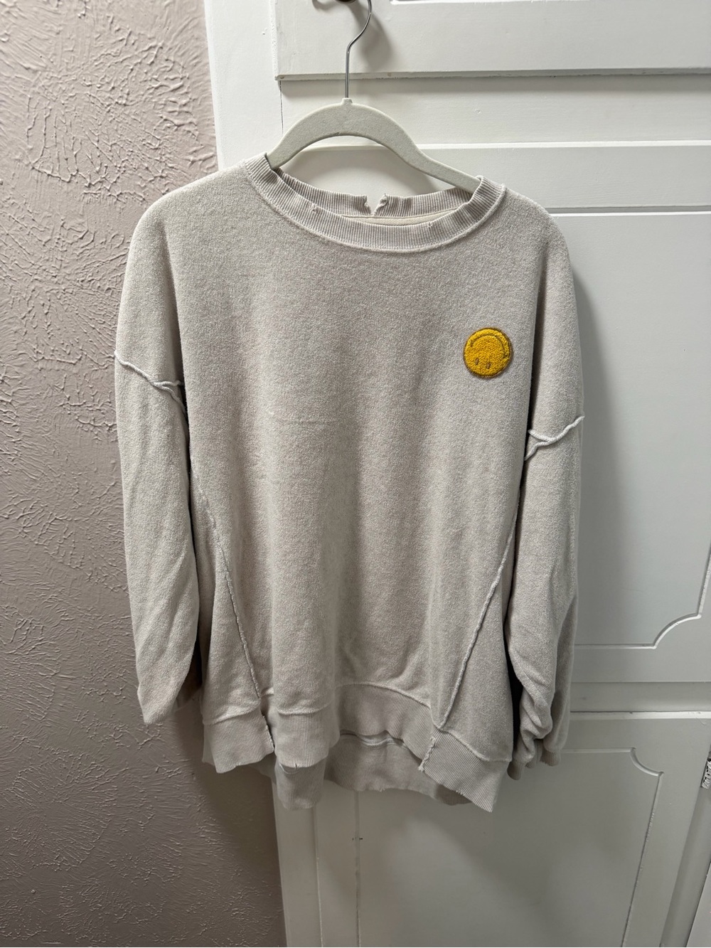 aerie Cream Crewneck Sweatshirt with Yellow Patch